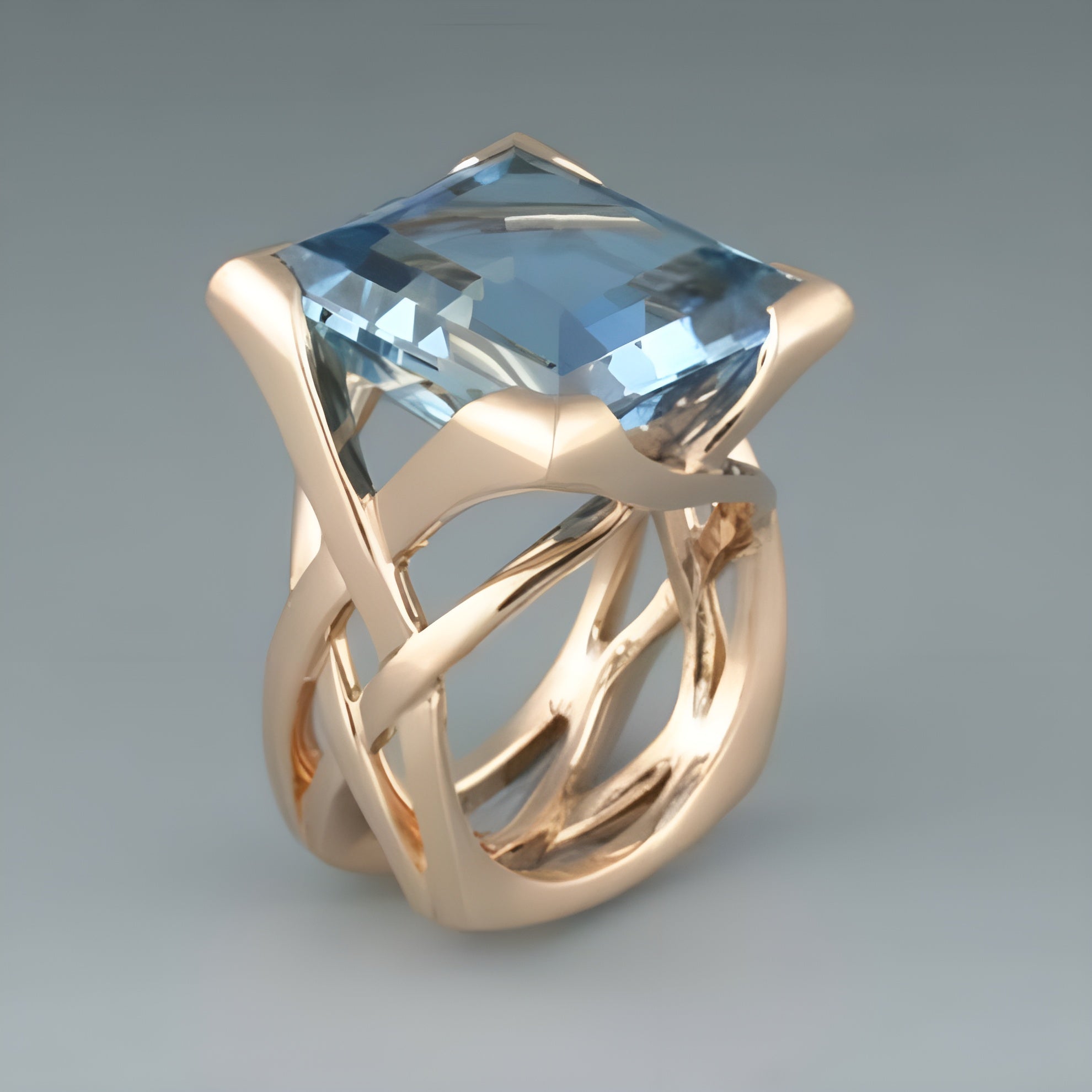 Vintage rosaguld ring med blå zirkonia