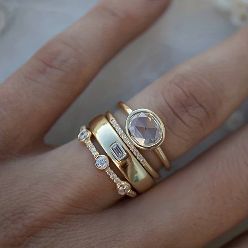 Vintage guld- & zirkonia-ringsæt