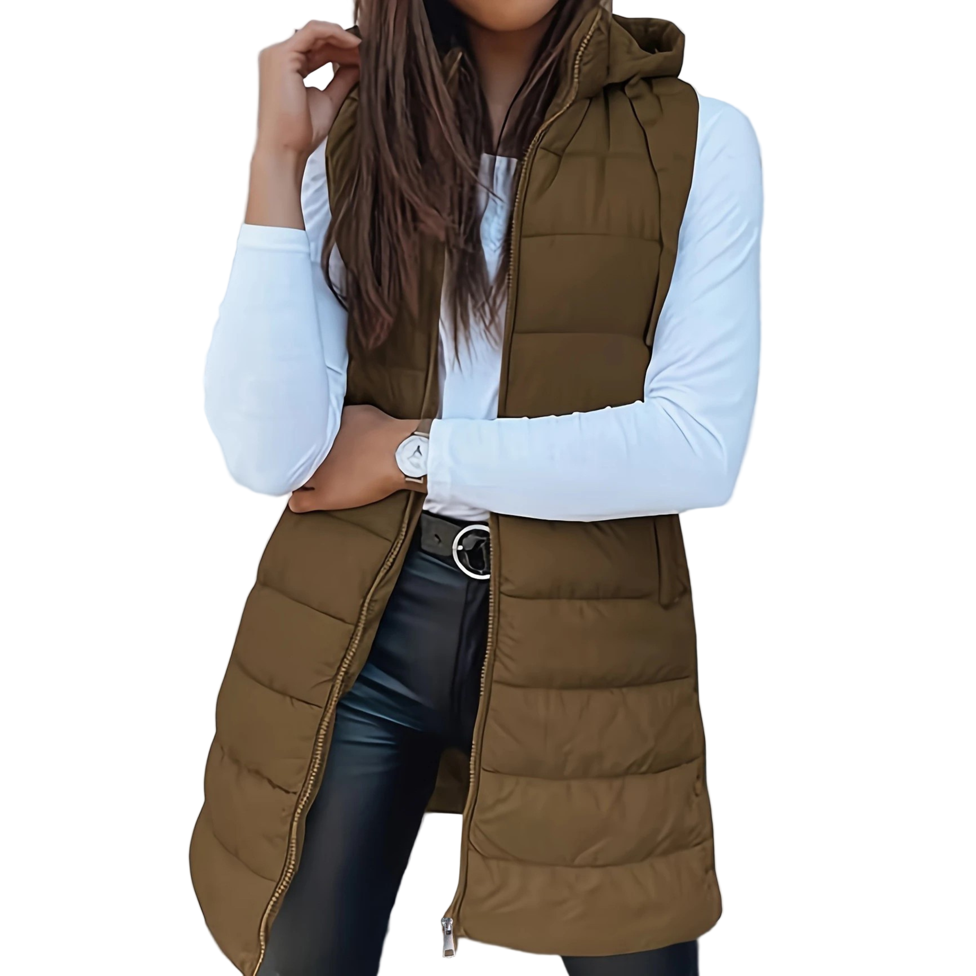 RAIN™ – LANG ÆRMEFJERN PUFFER VEST MED HÆTTE